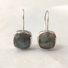 Labradorite 12x12mm cushion silver ethnic earring